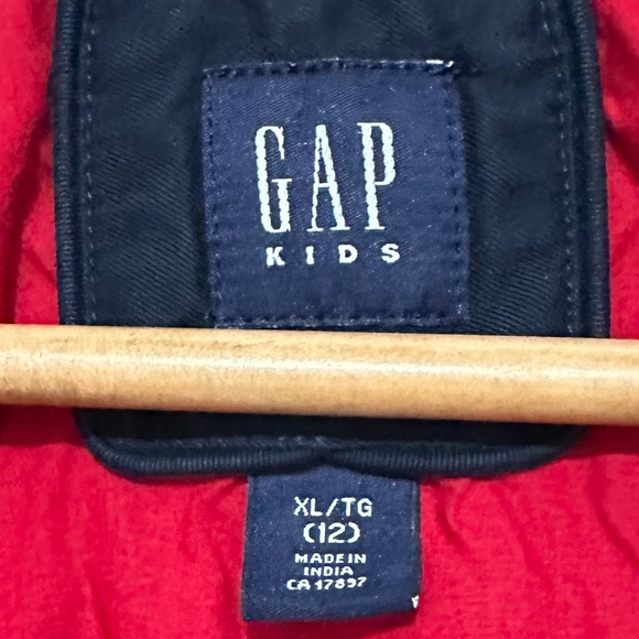 Gap Kids Vintage | Vintage Gap Kids Utility Bomber Jacket Navy Outer Red Lining - Picture 10 of 12